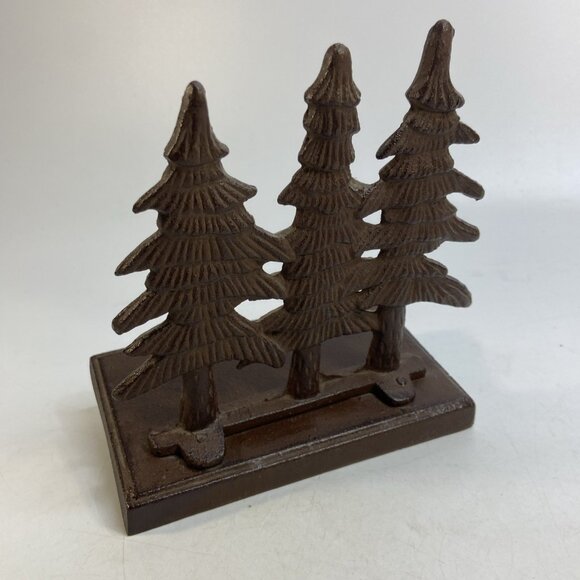 Vintage Cast Iron Christmas Tree Stocking Holder Hanger Triple Pine Trees Heavy - Picture 3 of 4